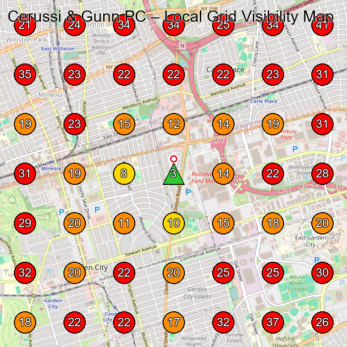 Cerussi & Gunn PC GeoGrid visibility map for Personal Injury Attorney in Garden City